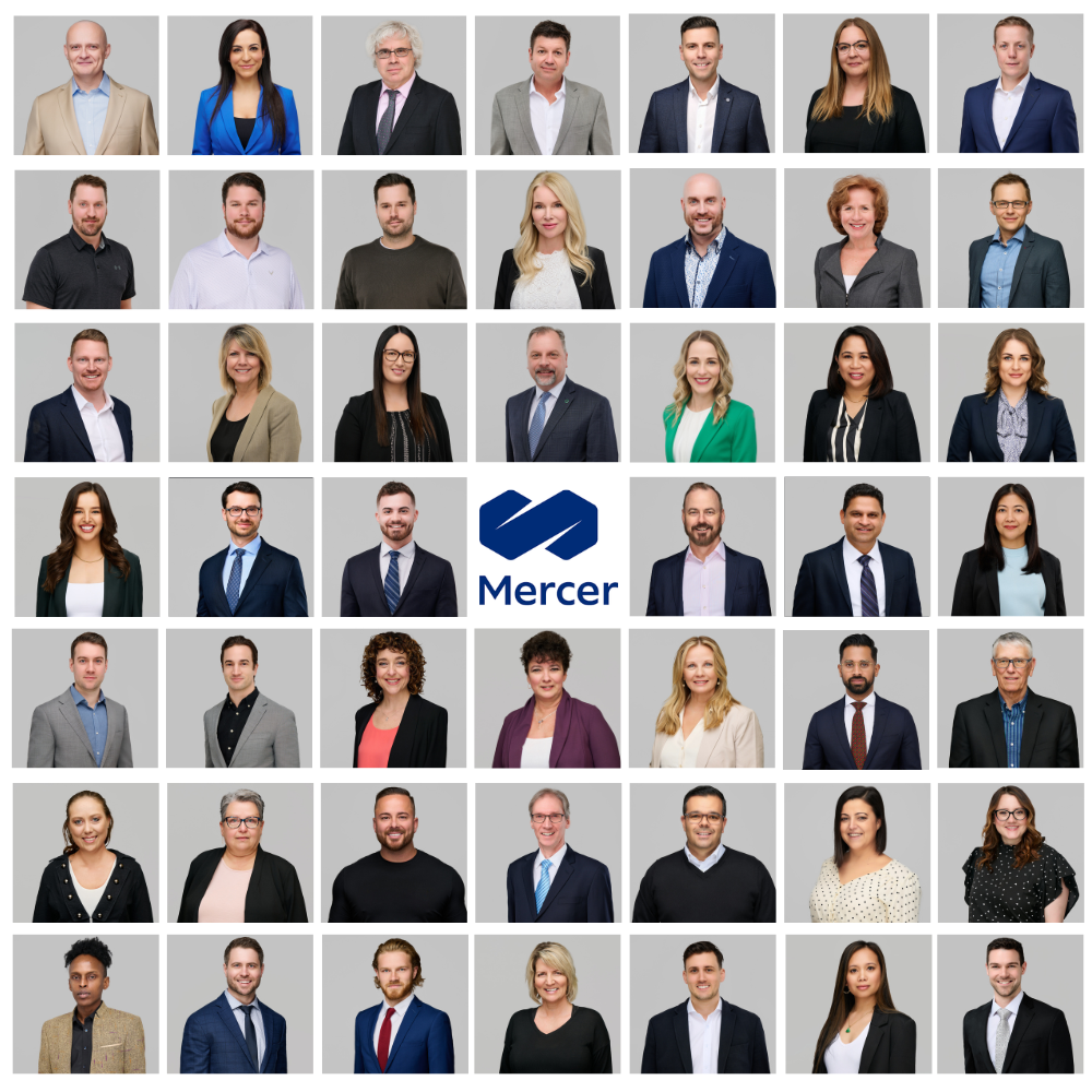 Mercer corporate team headshots and employee headshots, 50-plus person team with matched backgrounds and consistent lighting, professional group photography by ATX Headshots